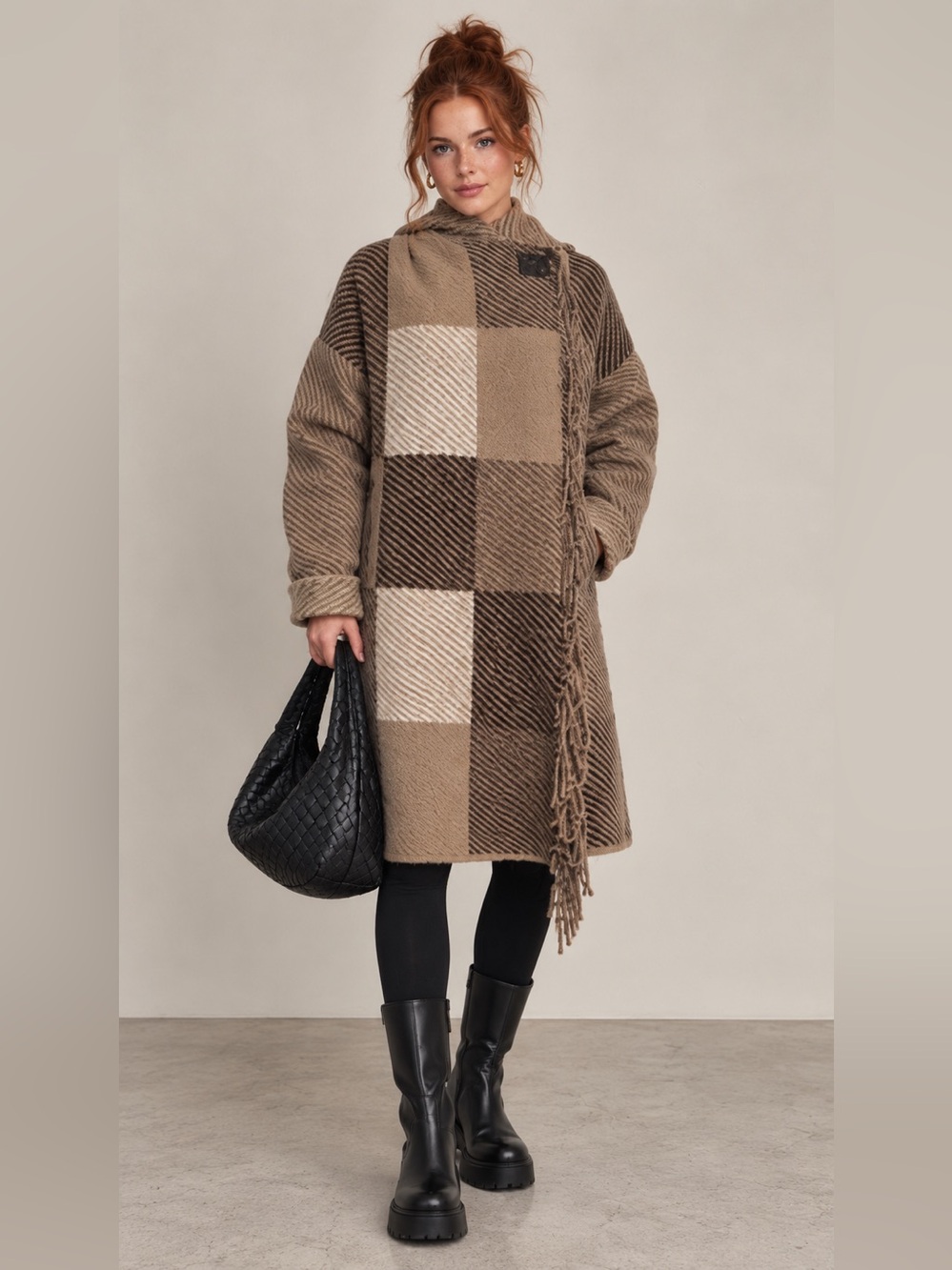Lafayette 148 Merino Wool Plaid Fringe Hooded Coat Quiet Luxury Old Money
